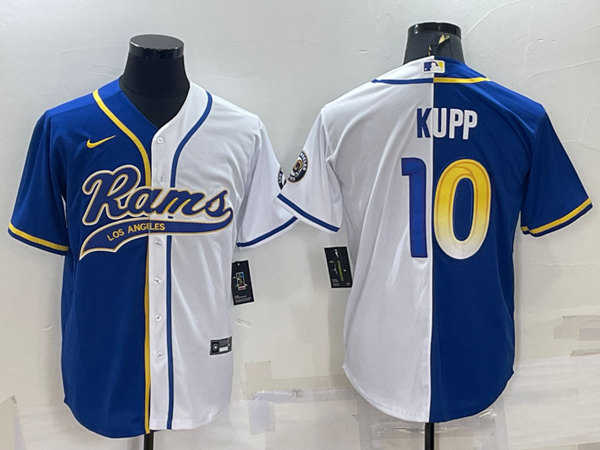 Los Angeles Rams #10 Cooper Kupp Royal White Split With Patch Cool Base Stitched Baseball Jersey