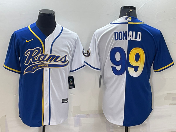 Los Angeles Rams #99 Aaron Donald Royal White Split With Patch Cool Base Stitched Baseball Jersey