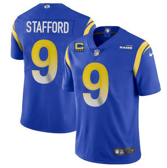 Los Angeles Rams 2022 #9 Matthew Stafford Blue With 4-Star C Patch Stitched Jersey