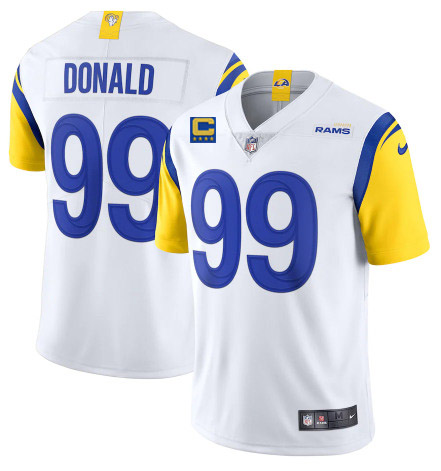 Los Angeles Rams 2022 #99 Aaron Donald White With 4-Star C Patch Stitched Jersey