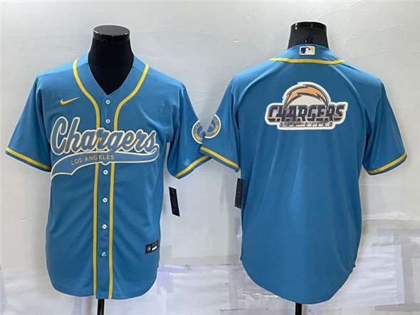 Los Angeles Chargers Blue Team Big Logo With Patch Cool Base Stitched Baseball Jersey