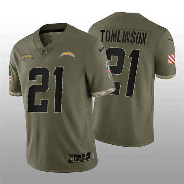 Los Angeles Chargers #21 LaDainian Tomlinson 2022 Olive Salute To Service Limited Stitched Jersey