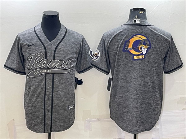 Los Angeles Rams Gray Team Big Logo With Patch Cool Base Stitched Baseball Jersey