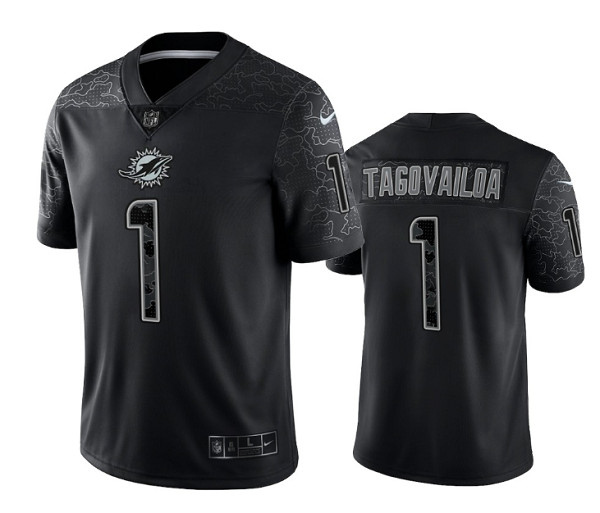 Miami Dolphins #1 Tua Tagovailoa Black Reflective Limited Stitched Football Jersey