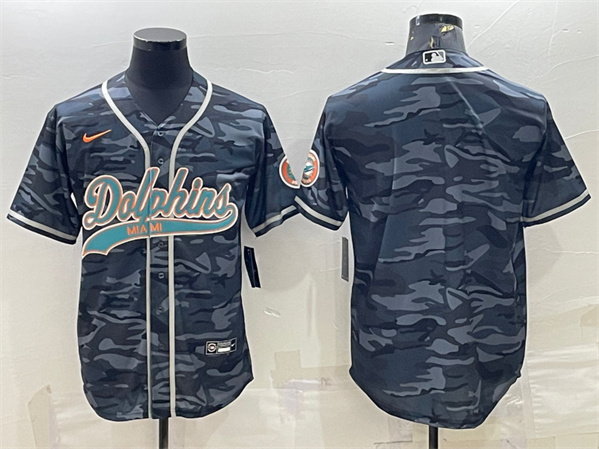 Miami Dolphins Blank Gray Camo With Patch Cool Base Stitched Baseball Jersey