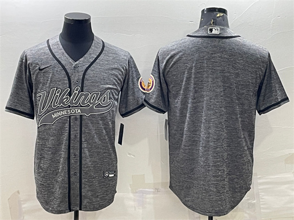 Minnesota Vikings Blank Gray With Patch Cool Base Stitched Baseball Jersey