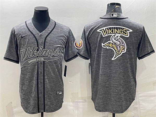 Minnesota Vikings Gray Team Big Logo With Patch Cool Base Stitched Baseball Jersey