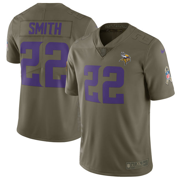 Minnesota Vikings #22 Harrison Smith Olive Salute To Service Limited Stitched Nike Jersey