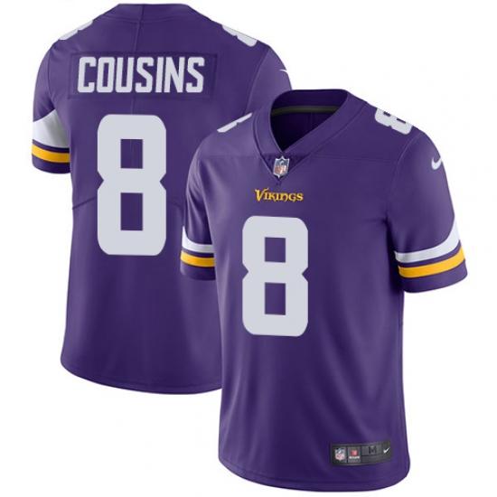 Minnesota Vikings #8 Kirk Cousins Purple Vapor Untouchable Limited Stitched Jersey 