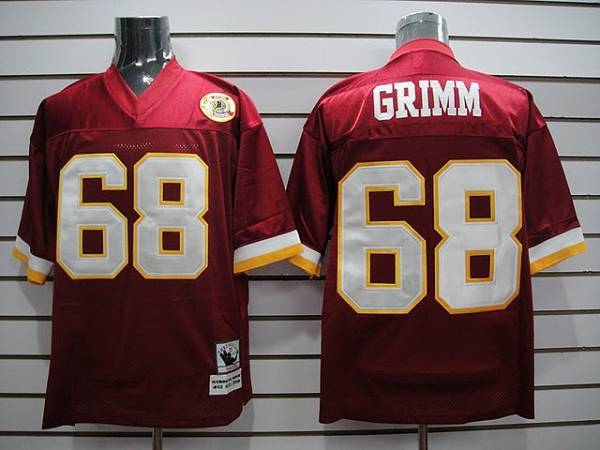 Mitchell And Ness Redskins #68 Russ Grimm Red With 50TH Anniversary Patch Stitched Jersey
