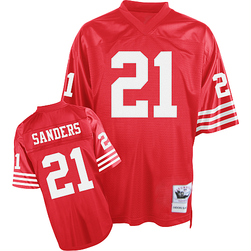 Mitchell And Ness 49ers #21 Deion Sanders Stitched Red Jersey