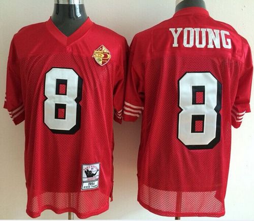Mitchell And Ness 50TH 49ers #8 Steve Young Red Stitched Throwback Jersey
