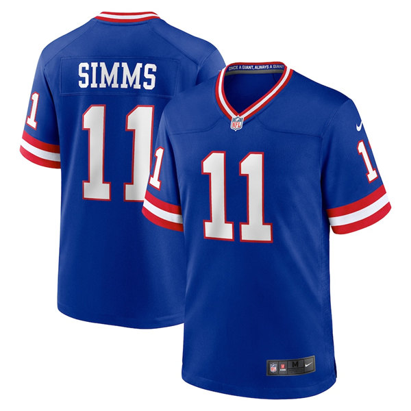 New York Giants #11 Phil Simms Royal Stitched Game Jersey