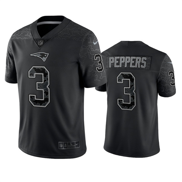New England Patriots #3 Jabrill Peppers Black Reflective Limited Stitched Football Jersey