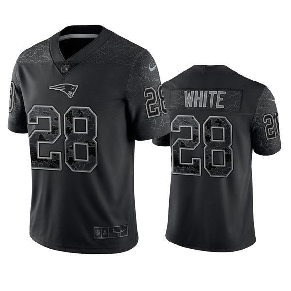New England Patriots #28 James White Black Reflective Limited Stitched Football Jersey