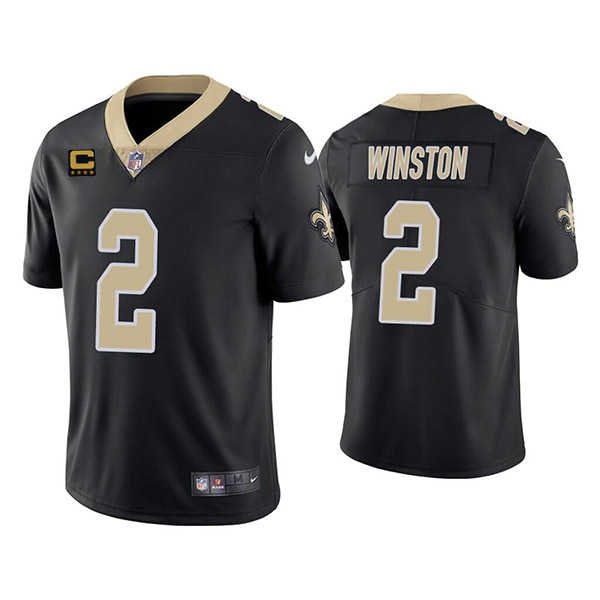 New Orleans Saints 2022 #2 Jameis Winston Black With 4-Star C Patch Vapor Untouchable Limited Stitched Jersey