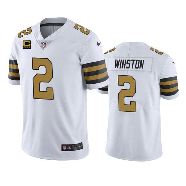 New Orleans Saints 2022 #2 Jameis Winston White With 4-Star C Patch Color Rush Limited Stitched Jersey