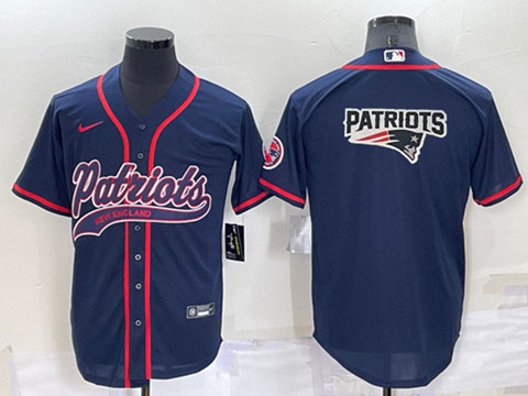 New England Patriots Navy Team Big Logo With Patch Cool Base Stitched Baseball Jersey