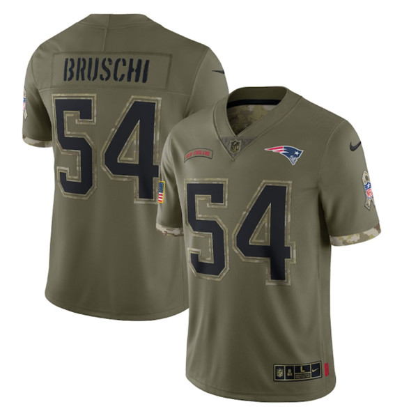 New England Patriots #54 Tedy Bruschi 2022 Olive Salute To Service Limited Stitched Jersey