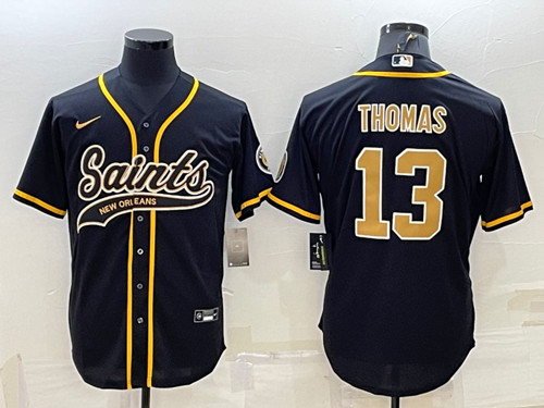 New Orleans Saints #13 Michael Thomas Black With Patch Cool Base Stitched Baseball Jersey