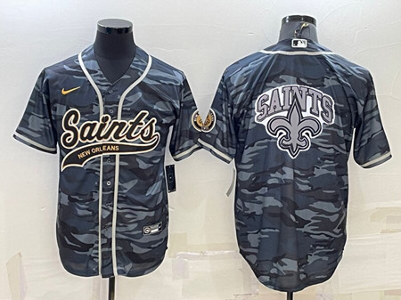 New Orleans Saints Blank Gray Navy Team Big Logo With Patch Cool Base Stitched Baseball Jersey