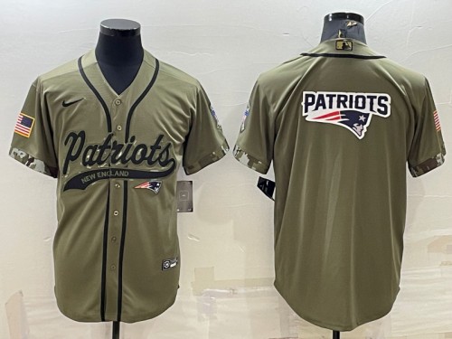 New England Patriots Olive Salute To Service Team Big Logo Cool Base Stitched Baseball Jersey