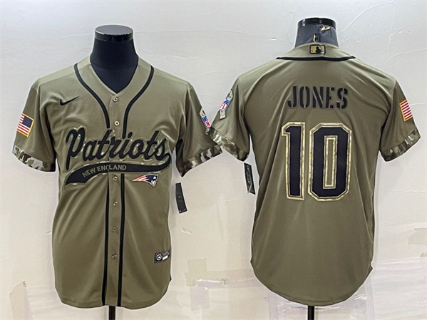 New England Patriots #10 Mac Jones Olive 2022 Salute To Service Cool Base Stitched Baseball Jersey