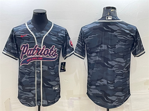 New England Patriots Blank Gray Camo With Patch Cool Base Stitched Baseball Jersey