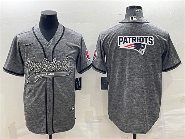 New England Patriots Gray Team Big Logo With Patch Cool Base Stitched Baseball Jersey