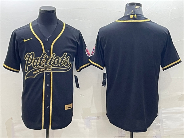 New England Patriots Blank Black Gold With Patch Cool Base Stitched Baseball Jersey