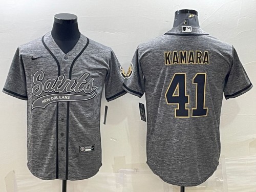 New Orleans Saints #41 Alvin Kamara Gray With Patch Cool Base Stitched Baseball Jersey