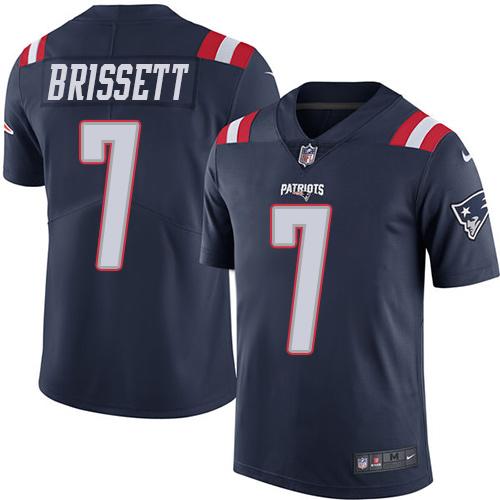 Patriots #7 Jacoby Brissett Navy Blue Stitched Limited Rush Nike Jersey
