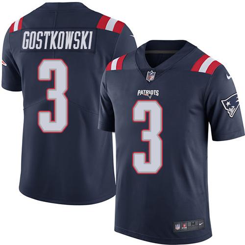 Patriots #3 Stephen Gostkowski Navy Blue Stitched Limited Rush Nike Jersey