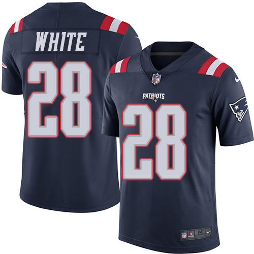 Patriots #28 James White Navy Blue Stitched Limited Rush Nike Jersey