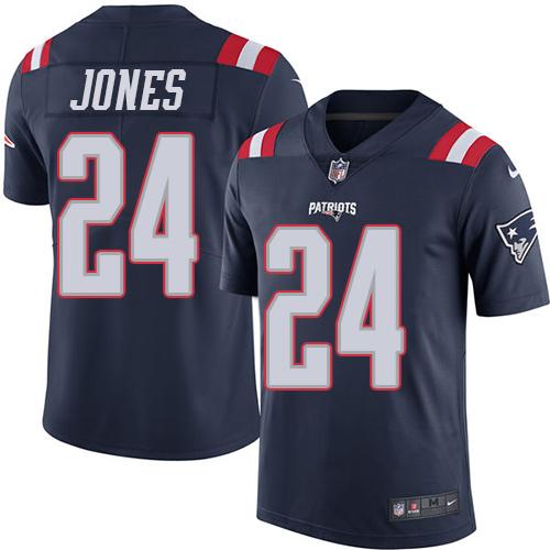 Patriots #24 Cyrus Jones Navy Blue Stitched Limited Rush Nike Jersey