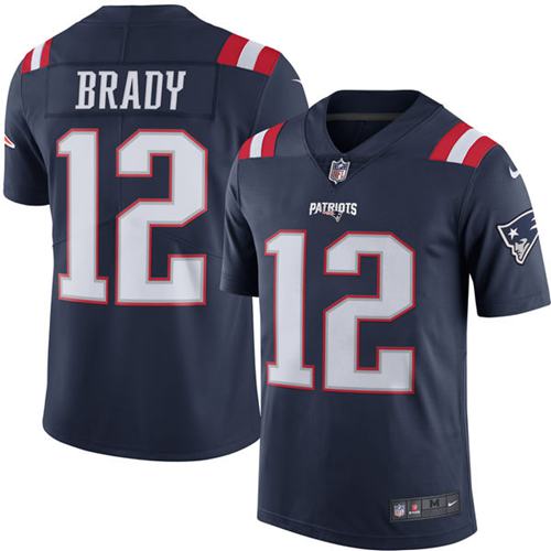 Patriots #12 Tom Brady Navy Blue Stitched Limited Rush Nike Jersey