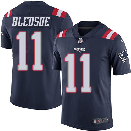 Patriots #11 Drew Bledsoe Navy Blue Stitched Limited Rush Nike Jersey