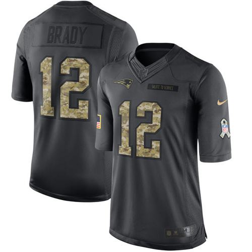 Patriots #12 Tom Brady Black Stitched Limited 2016 Salute To Service Nike Jersey
