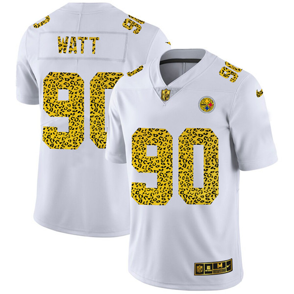 Pittsburgh Steelers #90 T. J. Watt 2020 White Leopard Print Fashion Limited Stitched Jersey