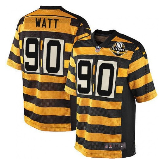 Pittsburgh Steelers #90 T. J. Watt Yellow Black Alternate 80TH Anniversary Throwback Stitched Jersey