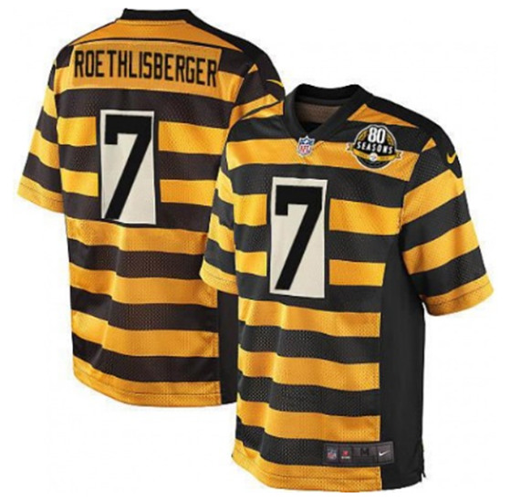 Pittsburgh Steelers #7 Ben Roethlisberger Yellow Black Alternate 80TH Anniversary Throwback Stitched Jersey