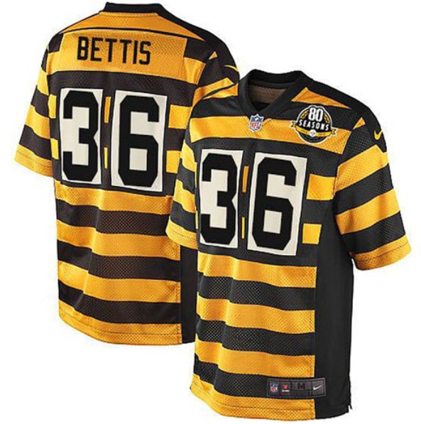 Pittsburgh Steelers #36 Jerome Bettis Yellow Black Alternate 80TH Anniversary Throwback Stitched Jersey