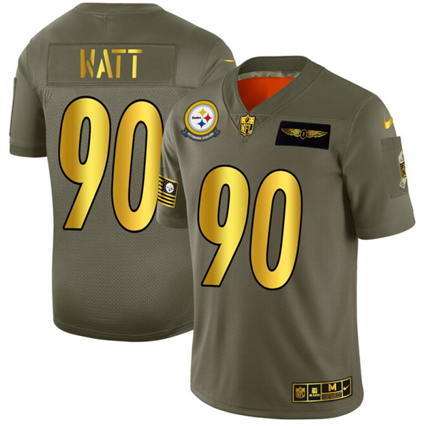 Pittsburgh Steelers #90 T. J. Watt 2019 Olive Gold Salute To Service Limited Stitched Jersey