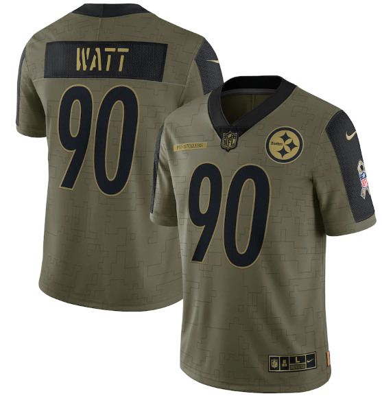 Pittsburgh Steelers #90 T.J. Watt 2021 Olive Salute To Service Limited Stitched Jersey