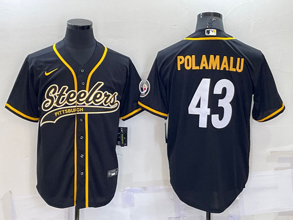 Pittsburgh Steelers #43 Troy Polamalu Black With Patch Cool Base Stitched Baseball Jersey