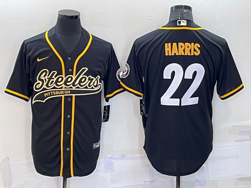 Pittsburgh Steelers #22 Najee Harris Black With Patch Cool Base Stitched Baseball Jersey