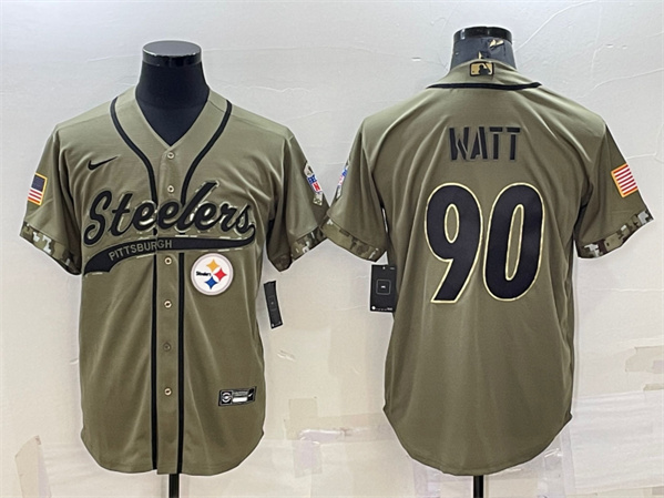 Pittsburgh Steelers #90 T.J. Watt Olive 2022 Salute To Service Cool Base Stitched Baseball Jersey
