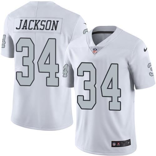 Raiders #34 Bo Jackson White Stitched Limited Rush Nike Jersey