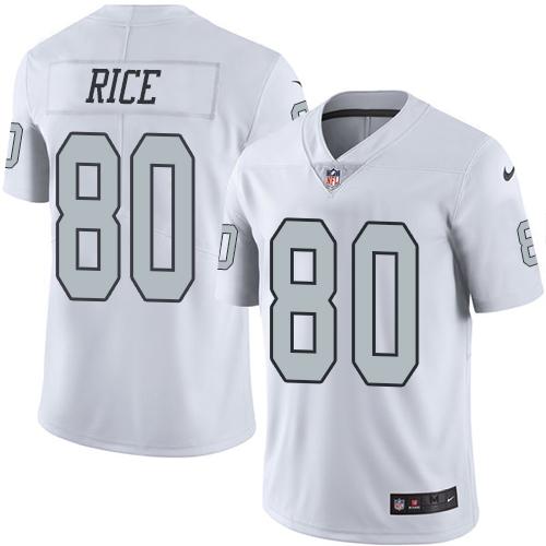 Raiders #80 Jerry Rice White Stitched Limited Rush Nike Jersey