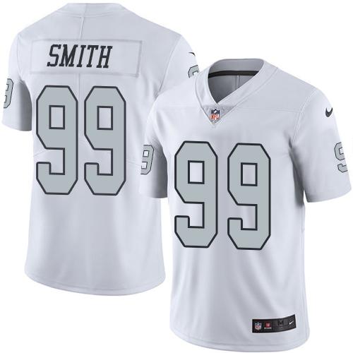 Raiders #99 Aldon Smith White Stitched Limited Rush Nike Jersey